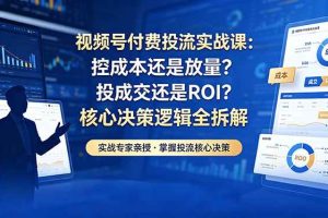 (18462期)视频号付费投流实战课-5月:控成本还是放量?投成交还是ROI?核心决策逻辑全拆解