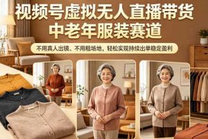 视频号虚拟无人直播带货中老年服装赛道,不用真人出镜、不用租场地,轻松实现持续出单稳定盈利