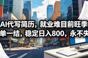 AI代写简历,就业难目前旺季,一单一结,稳定日入800,永不失业