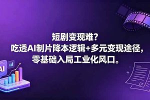 (18539期)短剧变现难?吃透AI制片降本逻辑+多元变现途径,零基础入局工业化风口