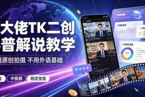 某大佬TK二创科普解说教学,不用原创拍摄不用外语基础,零基础做TikTok中视频稳定变现