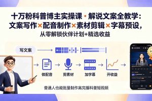 (19275期)10万粉科普博主实操课-解说文案全教学:文案写作×配音制作×素材剪辑×字幕预设,从零解锁伙伴计划+精选收益