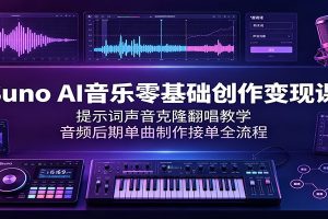 Suno AI音乐零基础创作变现课:提示词声音克隆翻唱教学,音频后期单曲制作接单全流程