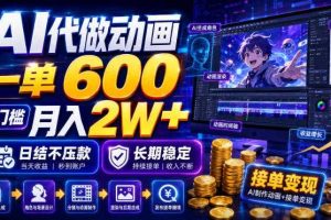 AI代做动画,一单600,0门槛月入2W+,日结不压款,长期稳定【揭秘】