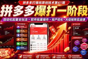 拼多多打爆班原创技术第61期,拼多多爆打一阶段,自动化起量全玩法・软件批量操作・投产优化・大促矩阵实战课