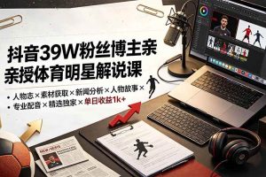 (19476期)抖音39W粉丝博主亲授体育明星解说课:人物志×素材获取×新闻分析×人物故事×专业配音×精选独家×单日收益1k+