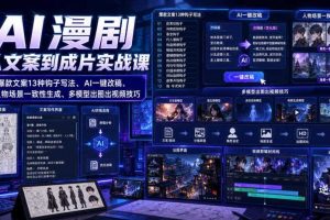 AI漫剧从文案到成片实战课|爆款文案13种钩子写法、AI一键改稿、人物场景一致性生成、多模型出图出视频技巧