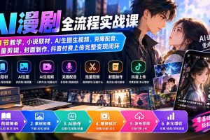 （20199期）AI漫剧全流程实战课｜61节教学，小说取材、AI生图生视频、克隆配音、批量剪辑、封面制作、抖音付费上传完整变现闭环