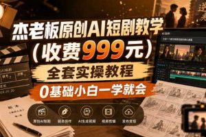 杰老板原创AI短剧教学(收费999元),全套实操教程,0基础小白一学就会,非搬运技术