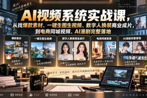 AI视频系统实战课，从找爆款素材、一键生图生视频、数字人换装商业成片，到电商同城视频、AI漫剧完整落地