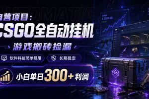 自营项目：CSGO全自动挂G，游戏搬砖捡漏，软件科技简单易用，长期稳定，小白单日300+利润【揭秘】