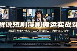 解说短剧漫剧搬运实战课:漫剧简易制作流程,二次剪辑加工,内容变现教学