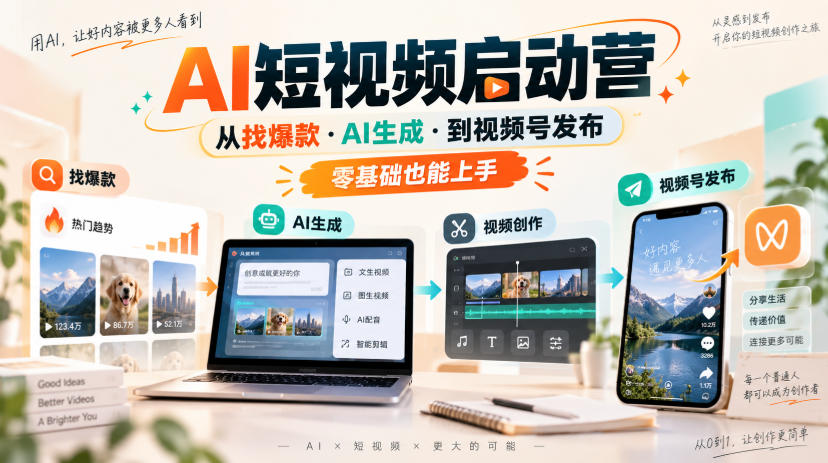 AI短视频启动营，从找爆款·AI生成·到视频号发布，零基础也能上手
