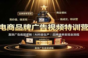 电商品牌广告视频特训：直效广告底层逻辑，AI内容生产，品牌接单变现全流程