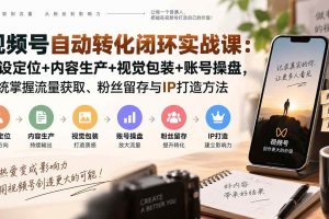 （20327期）视频号自动转化闭环实战课：人设定位+内容生产+视觉包装+账号操盘，系统掌握流量获取、粉丝留存与IP打造方法