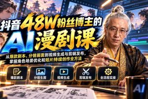 （20353期）抖音48W粉丝博主的AI漫剧课：从爆款剧本、分镜画面到视频生成与剪辑发布，掌握角色场景优化和短片持续创作全方法