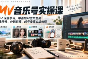 AI MV音乐号实操课，从0-1深度学习，零基础AI图文生成、人像精修、分镜剪辑、起号变现实战教程