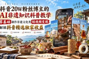 抖音20W粉丝博主的AI非遗知识科普教学，零基础制作非遗文化类短视频变现，解锁抖音精选独家收益