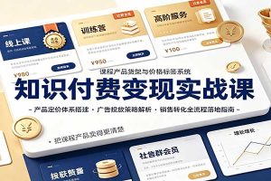 知识付费变现实战课：产品定价体系搭建，广告投放，销售转化全流程落地指南