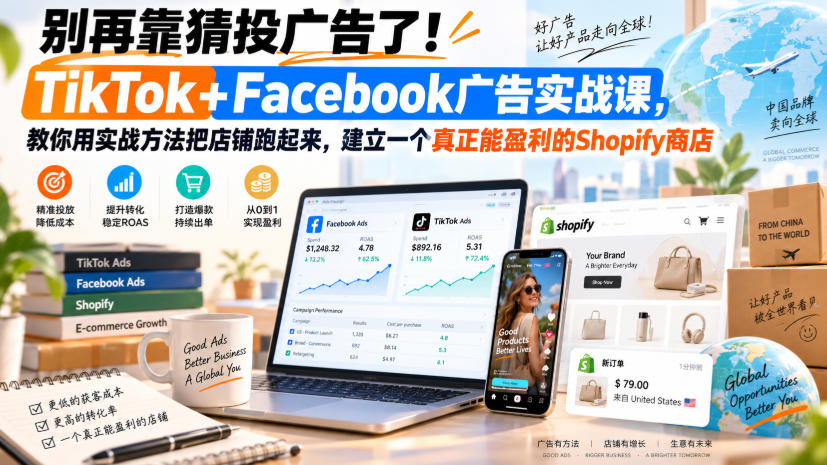 别再靠猜投广告了!TikTok+Facebook广告实战课,教你用实战方法把店铺跑起来,建立一个真正能盈利的Shopify商店【原创双语字幕】