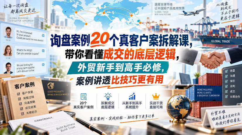 询盘案例20个真客户案拆解课,带你看懂成交的底层逻辑,外贸新手到高手必修,案例讲透比技巧更有用