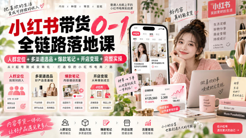 小红书带货0-1全链路落地课|人群定位+多渠道选品+爆款笔记+开店变现完整实操