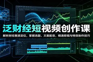 泛财经短视频创作课：解析财经赛道定位，掌握选题、文案配音，精通剪辑与特效制作技巧