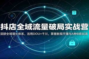 抖店全域流量破局实战营：深耕全域增长体系，活用DOU+千川，掌握新规平播与A种B收玩法