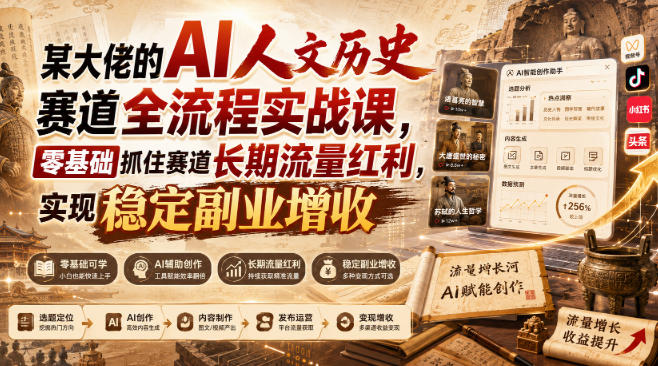 某大佬的AI人文历史赛道全流程实战课,零基础抓住赛道长期流量红利,实现稳定副业增收(更新)